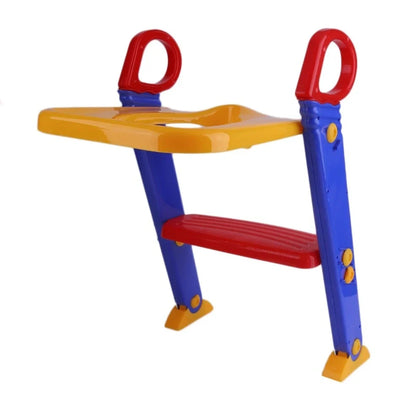 Purple, red and yellow adjustable baby potty training toilet ladder with double handrails folded to 51x7x37cm