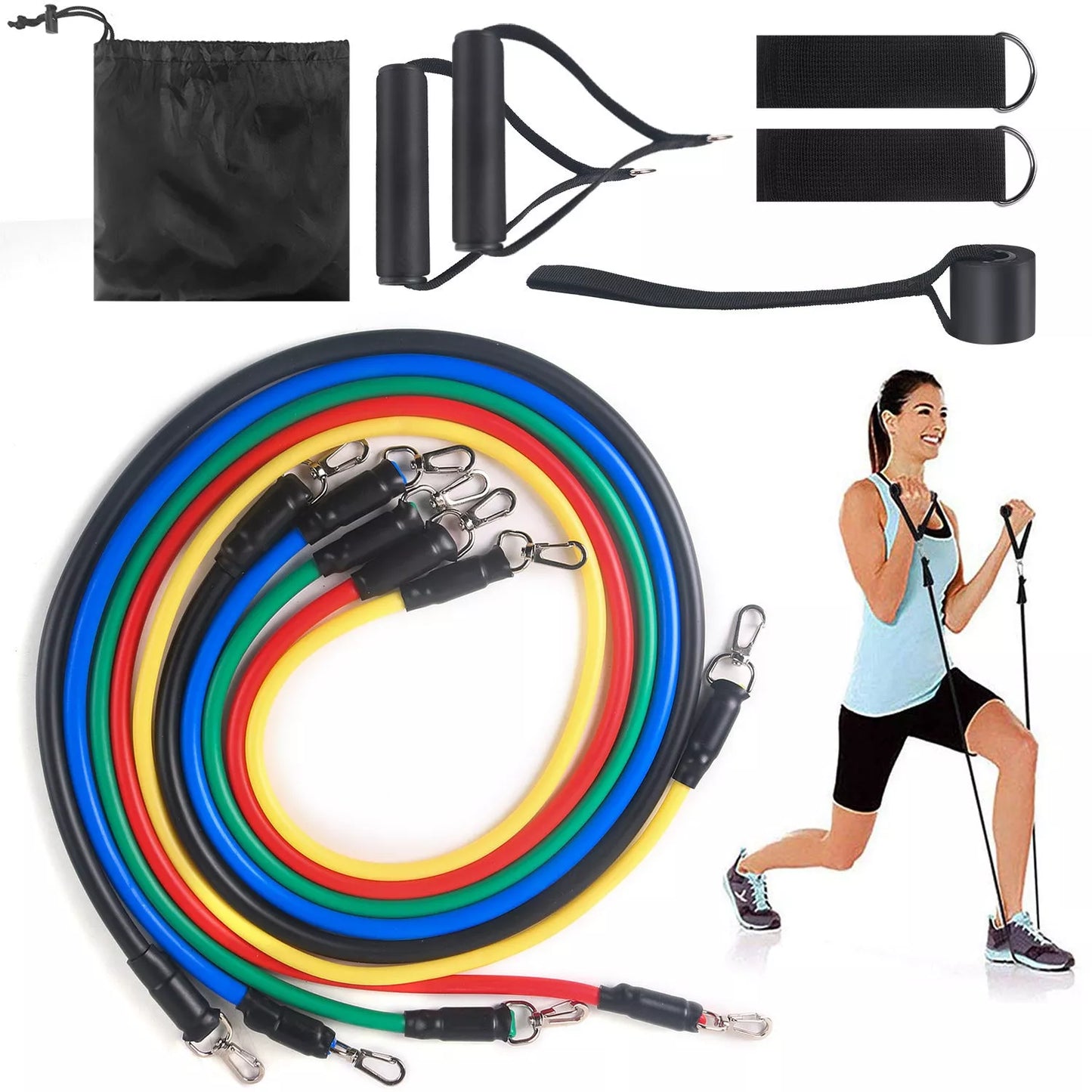 Fitness Rally Elastic Rope Resistance Band Set in multiple colors for full-body workouts