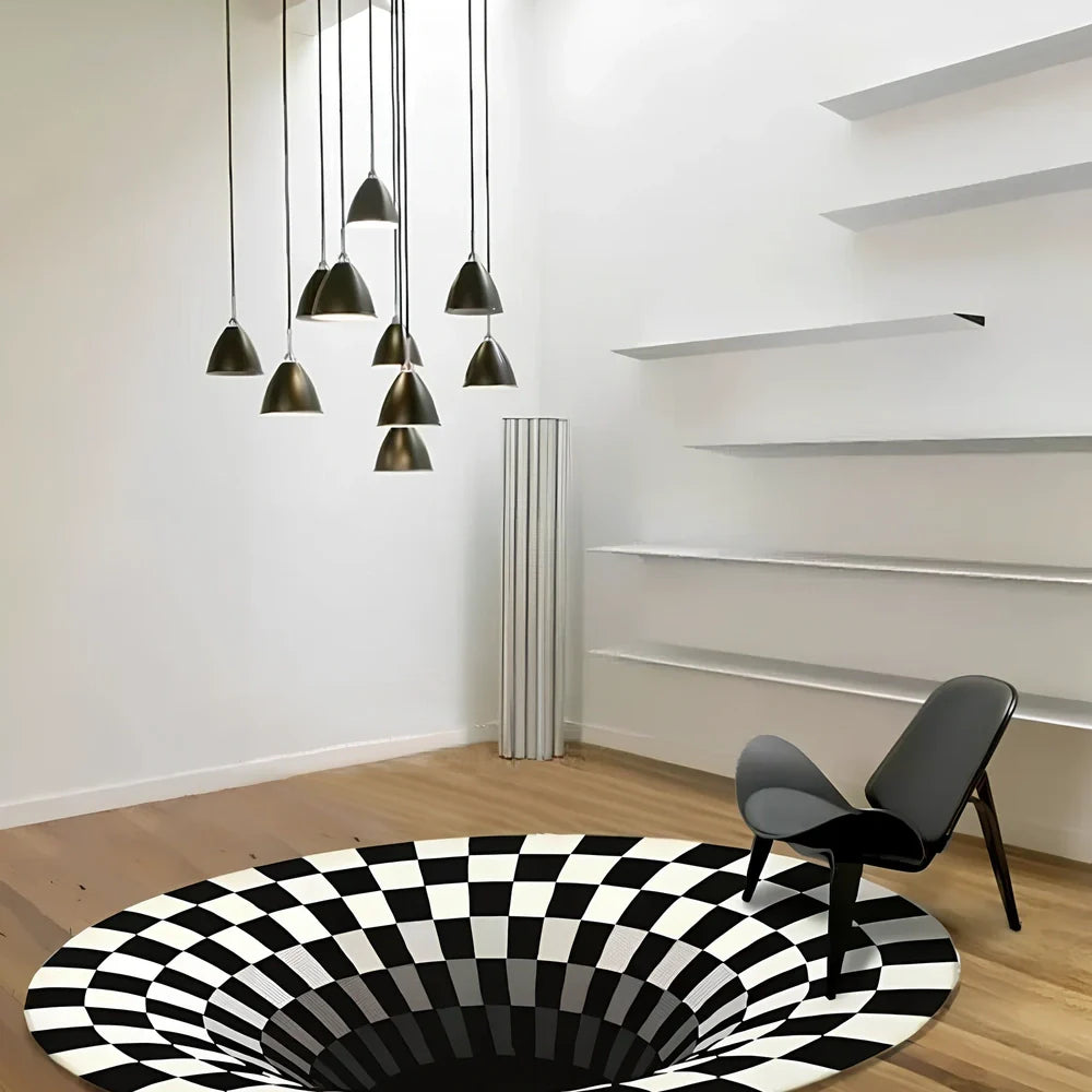 Rectangular geometric pattern carpet in machine-woven construction for living room floor protection
