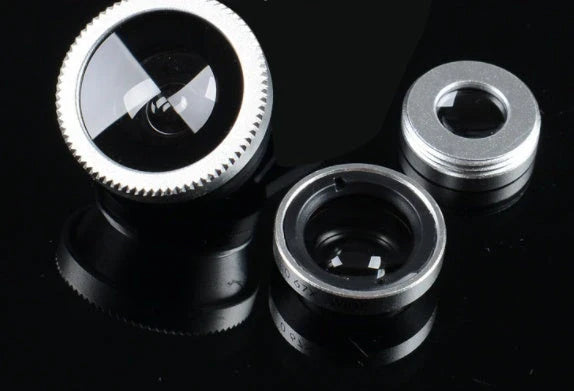 Versatile smartphone photography kit with wide-angle fisheye lens and high-magnification macro lens for capturing expansive shots and intricate details