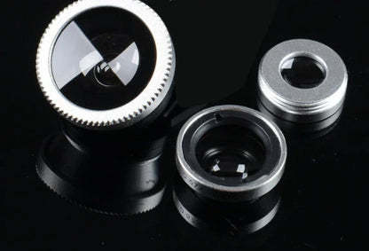 Versatile smartphone photography kit with wide-angle fisheye lens and high-magnification macro lens for capturing expansive shots and intricate details