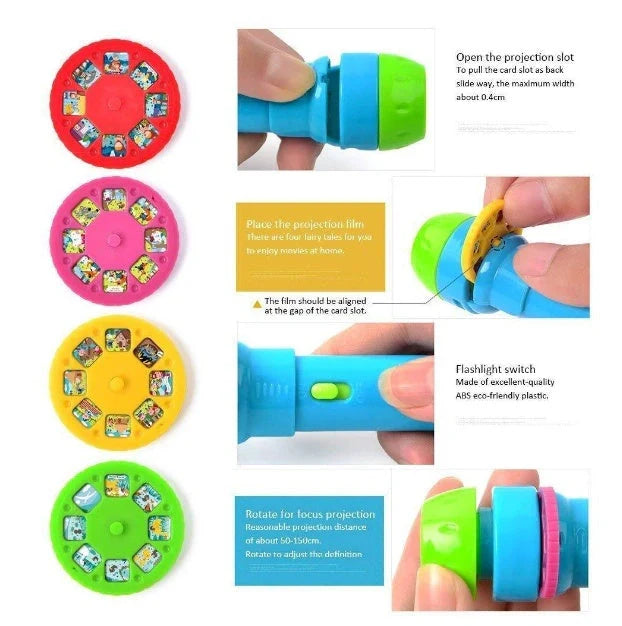 Interactive LED projection flashlight toy with fairy tale story cards for children