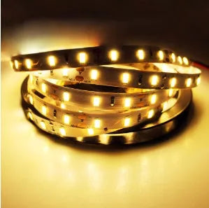 5m waterproof LED strip light with 60 LEDs per metre, white PCB 8mm wide, in white, warm white, or RGB.