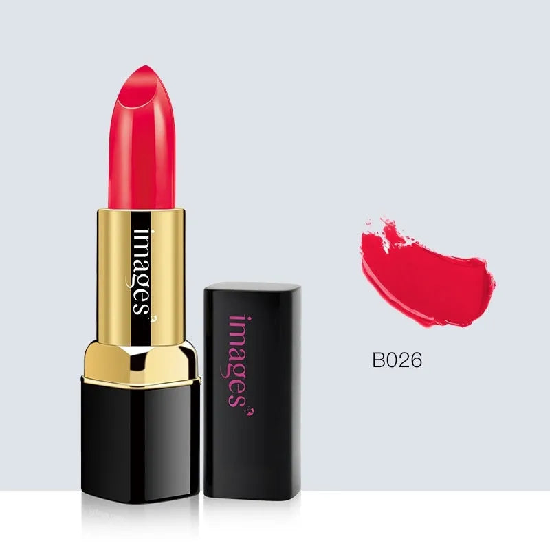 Moisturising lip gloss stick in a compact case, shown in shades like coral red and barbie pink.
