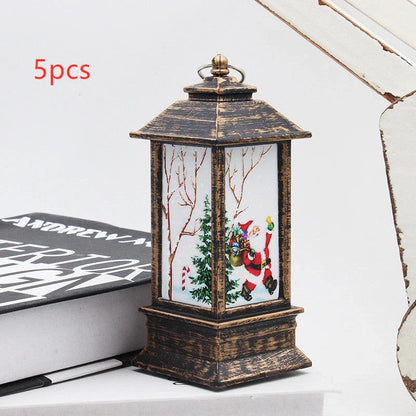 Festive LED Christmas lanterns with Santa Claus, snowman, and other holiday-themed designs