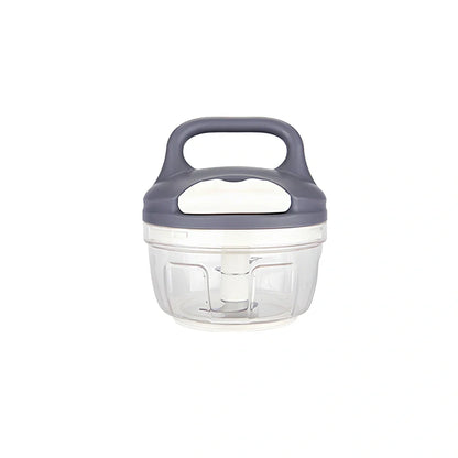 Gray household kitchen vegetable chopper with 200ml capacity and stainless steel blades measuring 10.5cm × 9.5cm