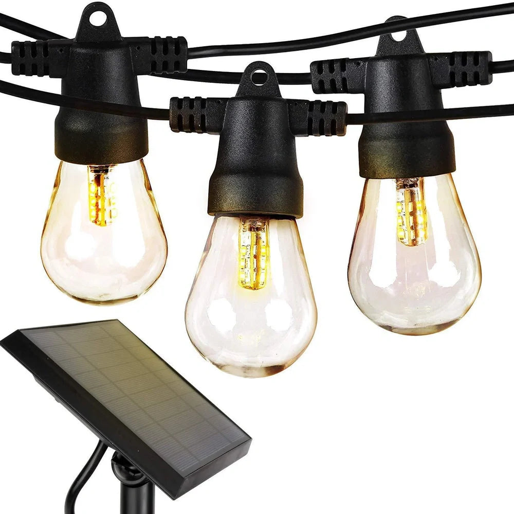 Waterproof solar-powered LED string lights with PVC shell for outdoor garden and patio illumination
