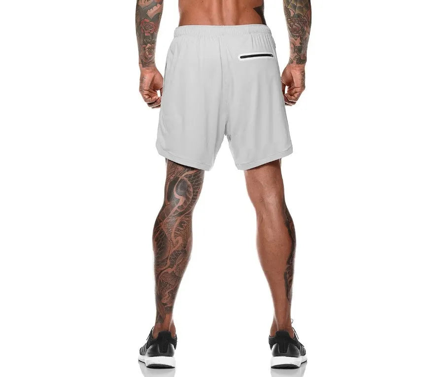 Pocket compression shorts in nylon, moisture-wicking and quick-drying, available in multiple colours and sizes S to 3XL.