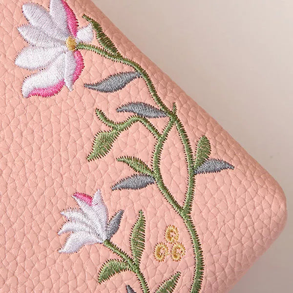 Flower embroidery phone bag with lock buckle in multiple colors