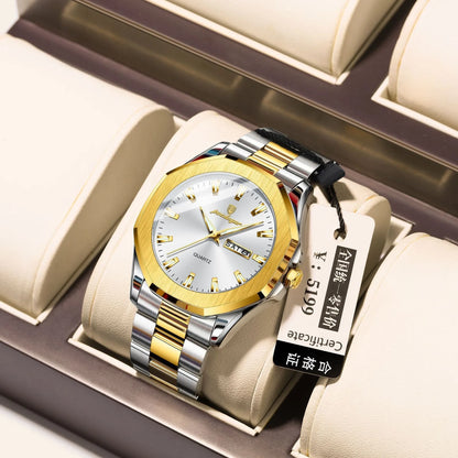 Men's steel strap quartz business watch with 9mm thickness in multiple colour options