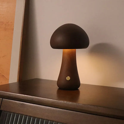 Wooden mushroom LED night light with touch switch, 165 x 100mm, in beech or walnut colour for bedside table use