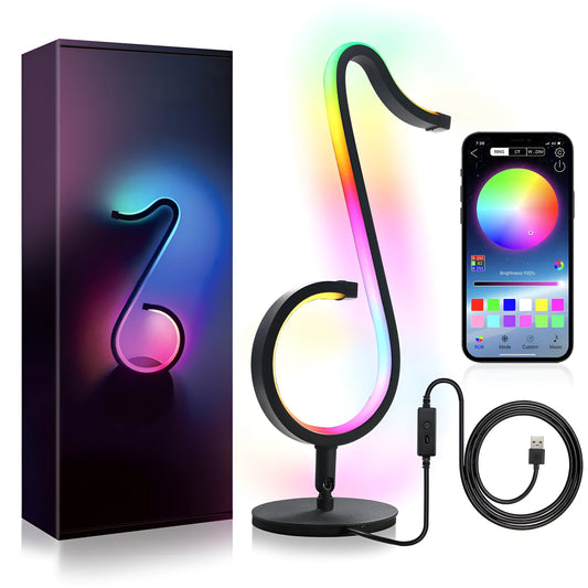 Black rotating LED atmosphere light with mobile app control and USB power connection