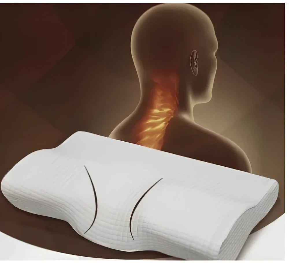 White jacquard orthopedic neck pillow with contoured memory foam for cervical support