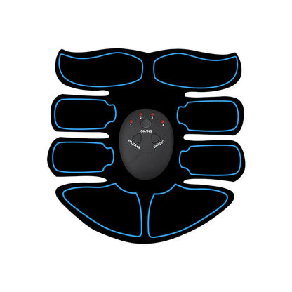 Digital display abdominal muscle patch with six massage pads and charging base in red, blue, and yellow edge options