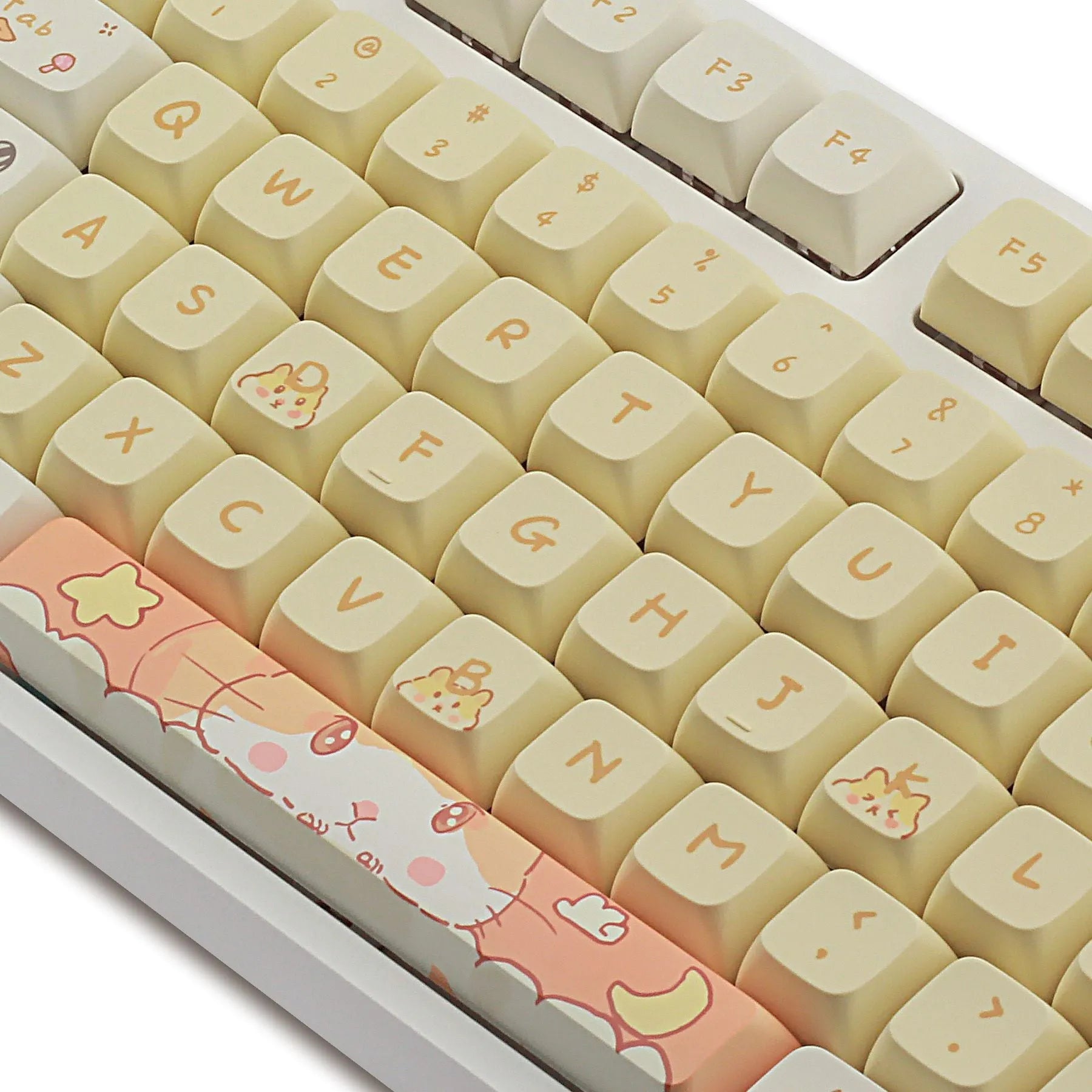 Custard design mechanical keyboard keycap set for 68 75 98 100 column layouts in mouse grey and yellow colourways