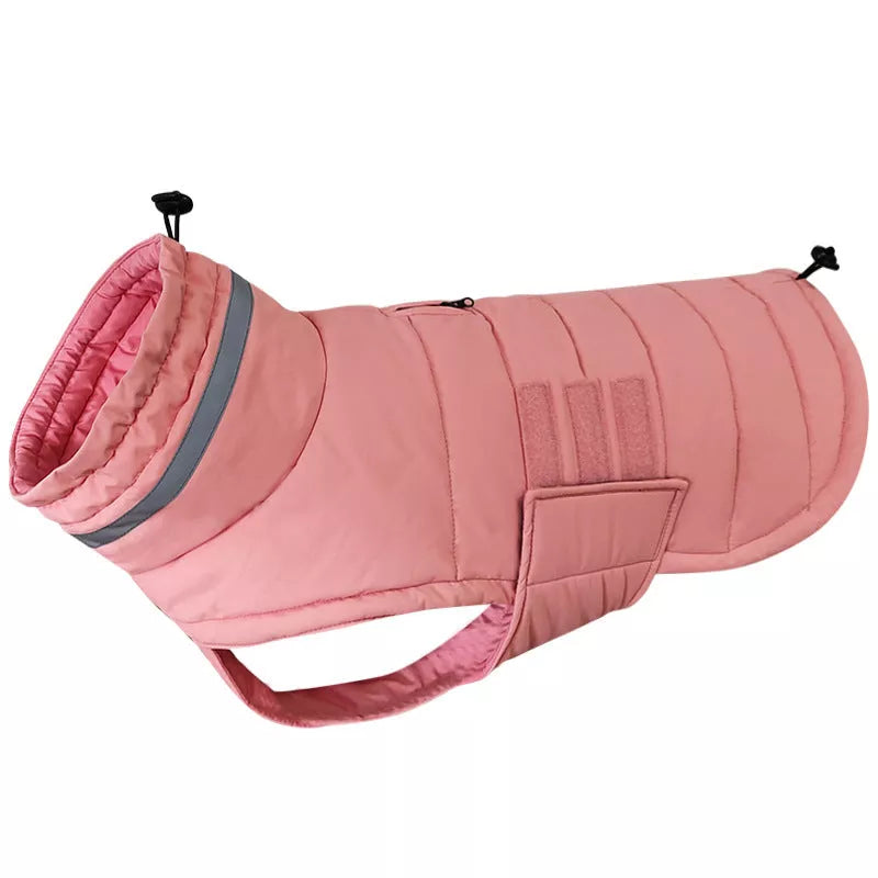 Waterproof winter dog coat in gray and pink, sizes S to XL, for medium to large dogs