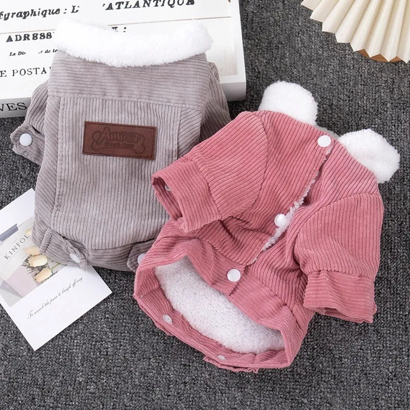 Lambswool-lined dog vest with fleece padding in grey or pink colour, sizes XS to XXL