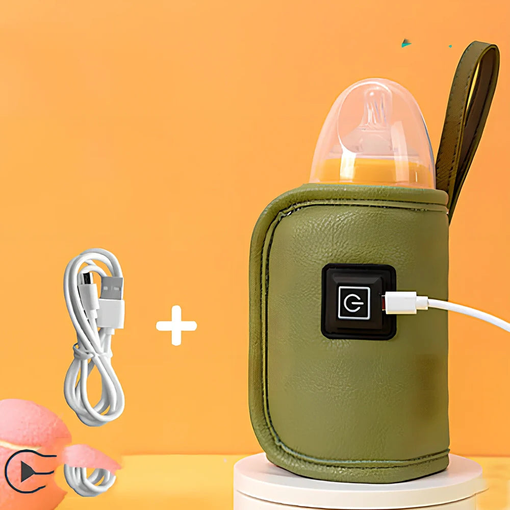 Portable milk bottle warmer with cloth cover and heating element for 55-75mm bottles