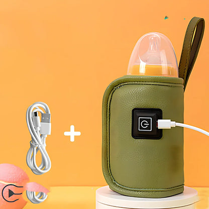 Portable milk bottle warmer with cloth cover and heating element for 55-75mm bottles