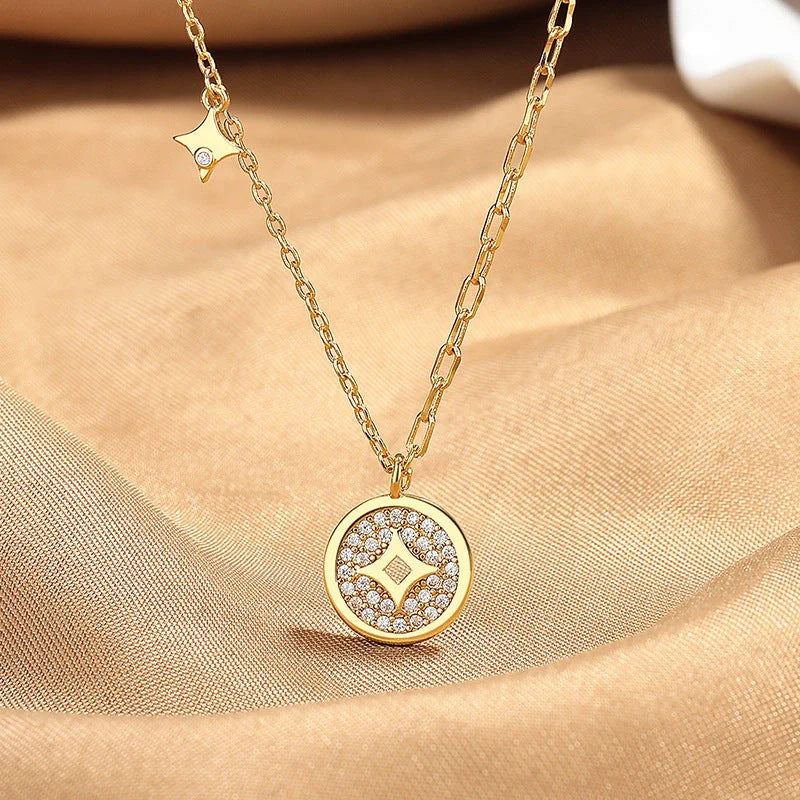 Elegant Chinese Style Copper Coin Necklace for women in silver and gold