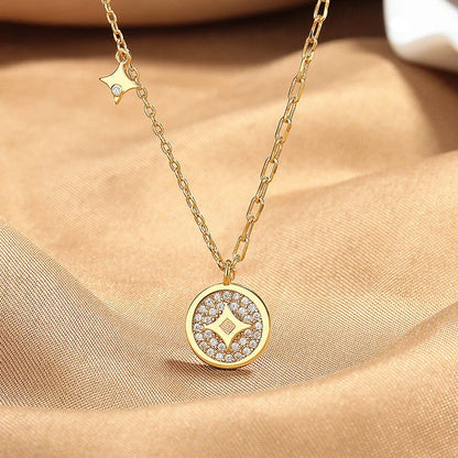 Elegant Chinese Style Copper Coin Necklace for women in silver and gold