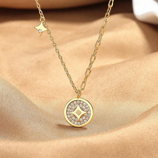 Elegant Chinese Style Copper Coin Necklace for women in silver and gold