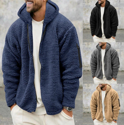 Cozy hooded fleece jacket in a variety of classic colors for men's autumn and winter wear