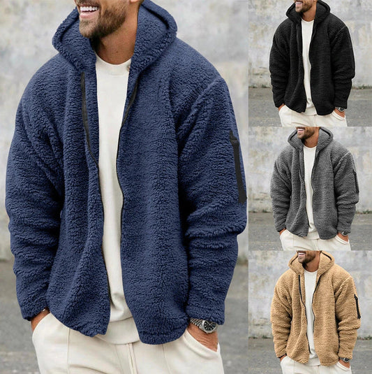 Cozy hooded fleece jacket in a variety of classic colors for men's autumn and winter wear