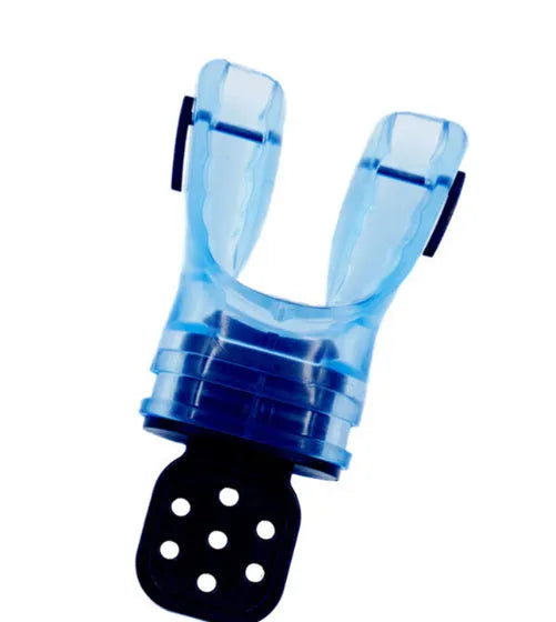 Plastic-free 110mm silicone diving mouthpiece in various solid and transparent colours.