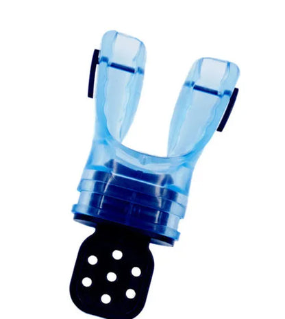 Plastic-free 110mm silicone diving mouthpiece in various solid and transparent colours.