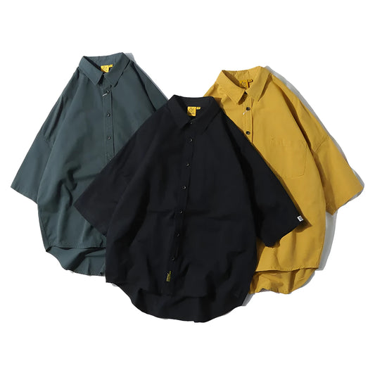 Men's loose-fit Japanese cardigan shirt in cotton for summer, available in multiple colours.