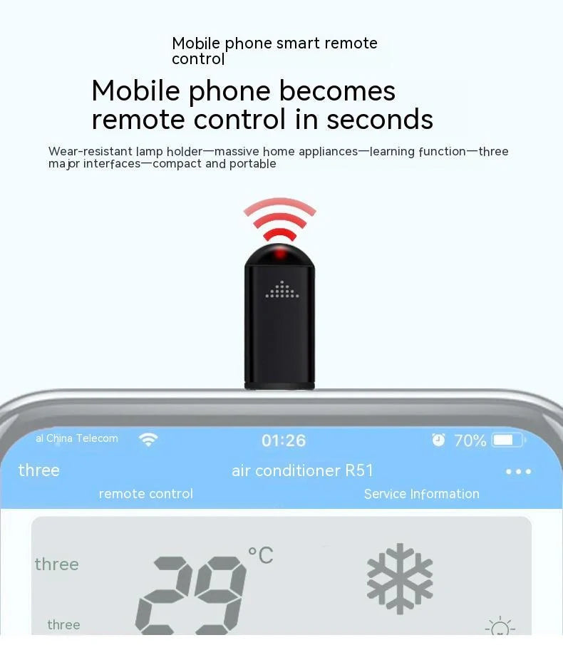 Sleek Aluminum Phone Infrared Remote Control for iOS and Android devices