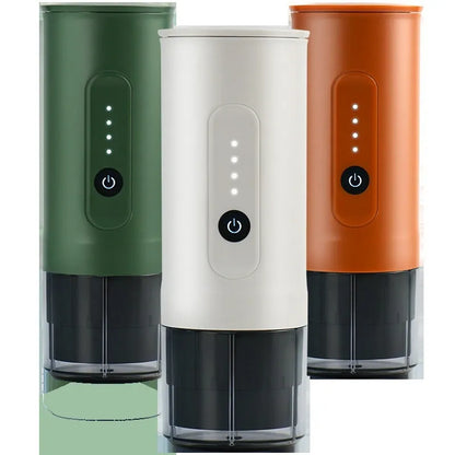 Portable stainless steel coffee machine with car charger cable in moonlight white colour
