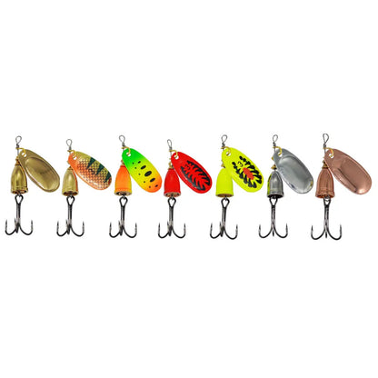 R Composite Rotating Sequins Copper Bell Fishing Lure in multiple metallic colours showing 3# size and construction details