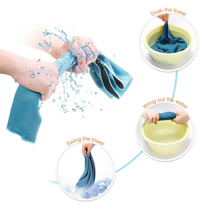 Microfiber cooling towel in blue, 30x90 cm size, for instant chill during gym and running with UPF 50 protection
