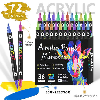 Set of double-headed acrylic marker pens showing washable opaque colours with quick-drying ink