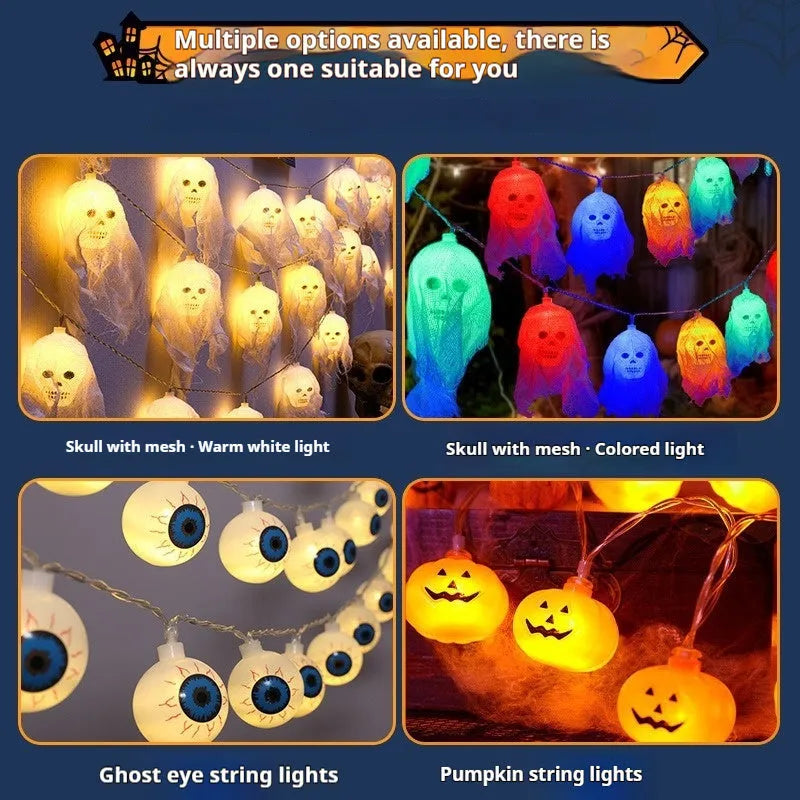 Halloween battery-powered LED light string in plastic housing for indoor wall decoration