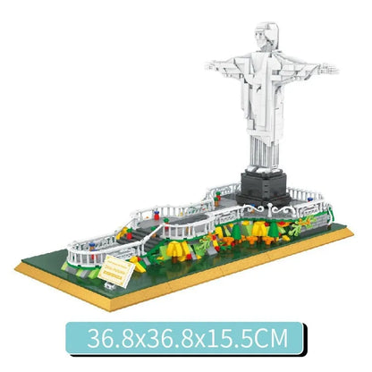 Small particle plastic building blocks set for a Brazil statue model, 1677PCS, supplied in a colour box for youths aged 15-35.