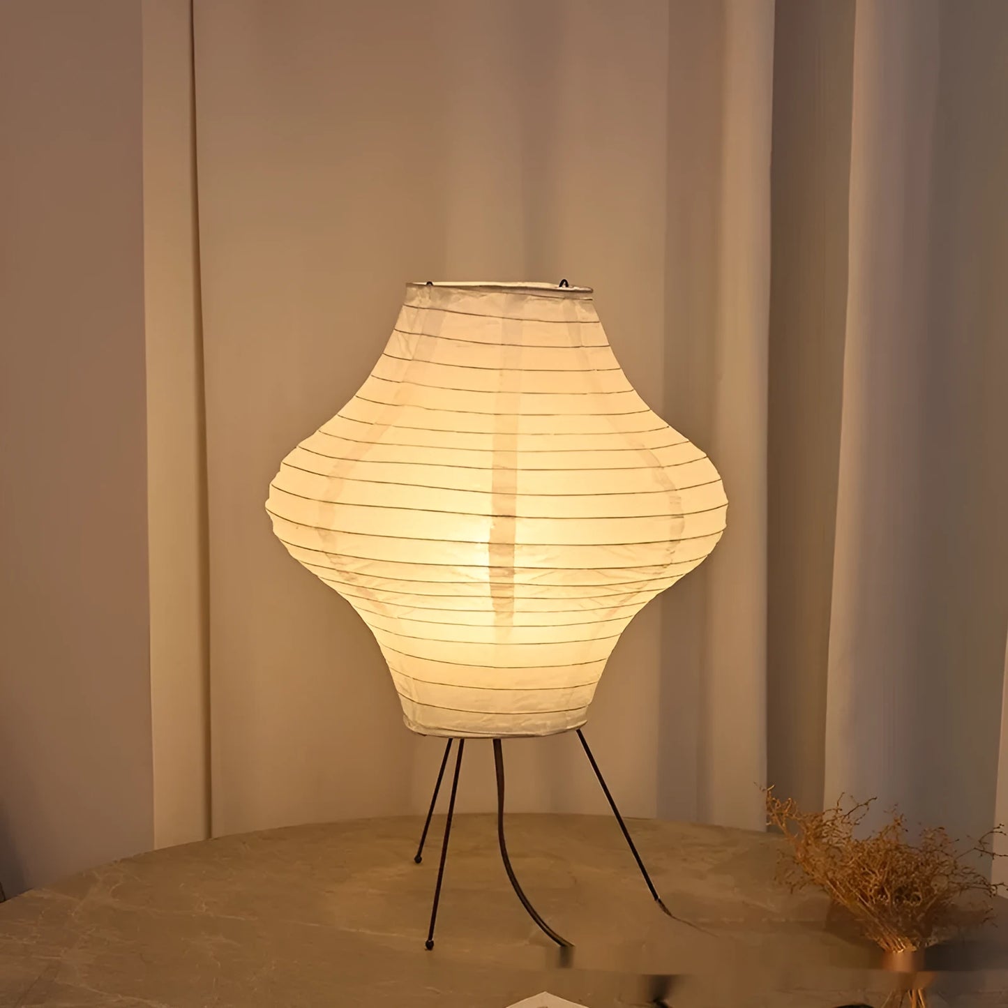 Japanese style table lamp with Xuan paper decorative shade showing three-colour LED lighting