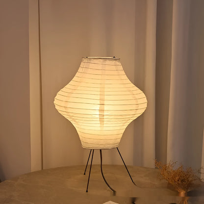Japanese style table lamp with Xuan paper decorative shade showing three-colour LED lighting
