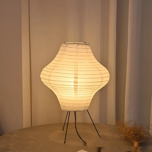 Japanese style table lamp with Xuan paper decorative shade showing three-colour LED lighting