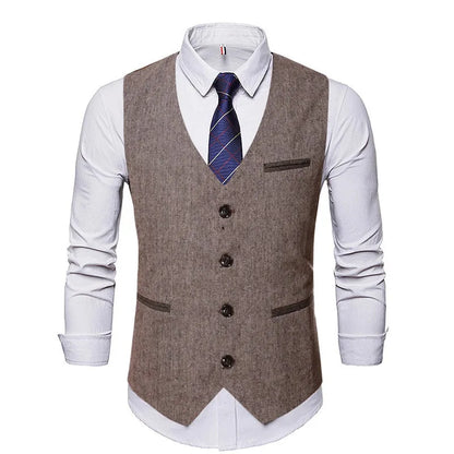 Men's brown sleeveless contrast waistcoat in British style with steampunk and American retro influences, sizes L to XXXL.