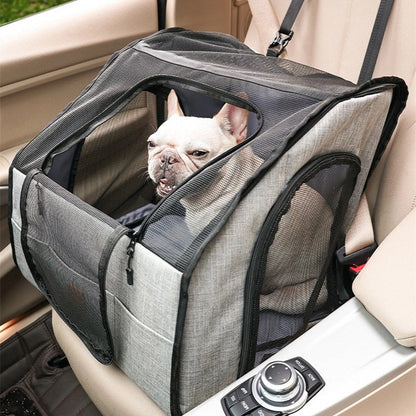 A durable, waterproof pet car seat cover in gray, designed to protect your vehicle's interior from paw prints, shedding fur, and spills.