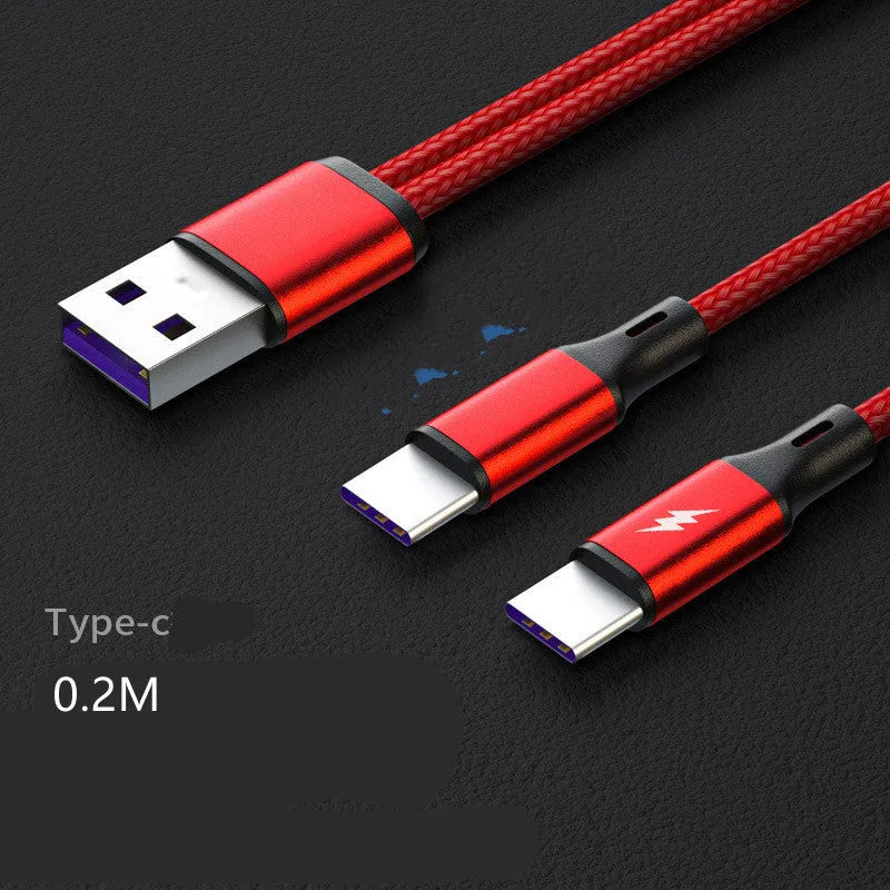 Black braided dual-port Android charging cable with aluminium connectors charging two smartphones simultaneously