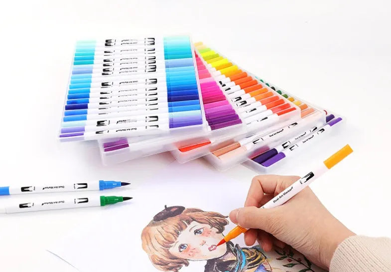 Ink water colour pen set with multiple colour options and durable shell for artistic use