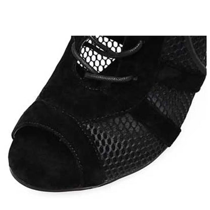 Black suede women's lace-up high heel shoes with an 11.5cm heel and 1cm platform.