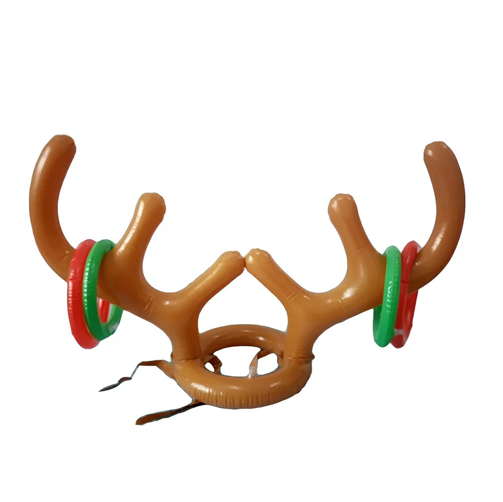 Christmas inflatable reindeer antler hat ring toss game with 80cm antlers and coloured throwing rings