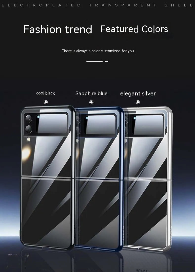 Hard PC back cover phone case for Samsung Z Flip 3 and Z Flip 4 with electroplated transparent finish