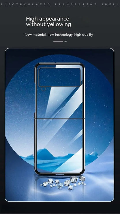 Hard PC back cover phone case for Samsung Z Flip 3 and Z Flip 4 with electroplated transparent finish