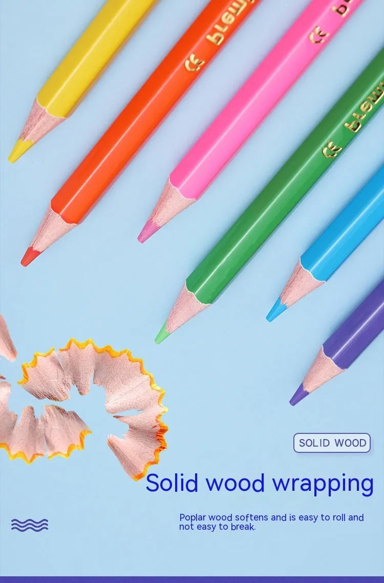 Colour pencil set with double-headed brush design showing wooden pencils in 12 or 24 colour options